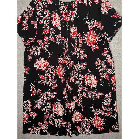 J.Jill Wearever women's black dress red floral design cap sleeve rounded neck 3X - Picture 5 of 11